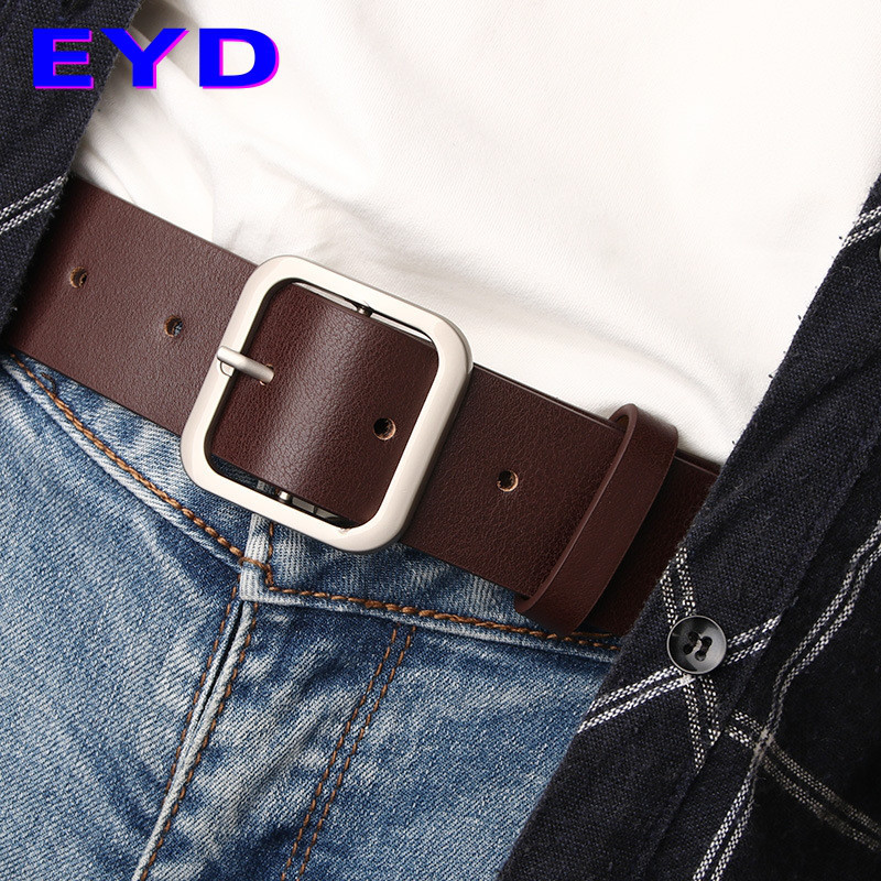Vintage Brown Wide Belt for Women with Unique Design, Square Buckle, High-End Decoration, Suitable for Denim Skirts and Jeans, Summer Belt