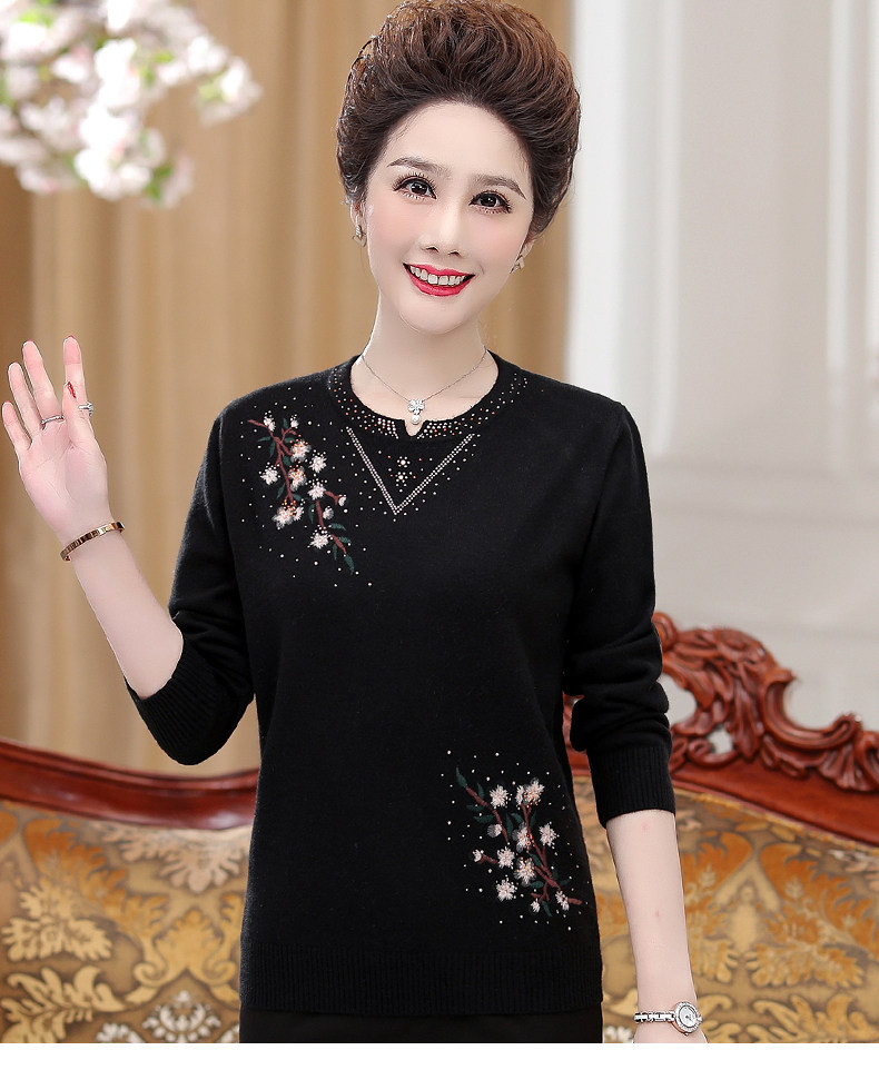 新款中老年套头羊毛衫女羊毛 中年妈妈保暖毛衣打底衫毛衣女低价详情33