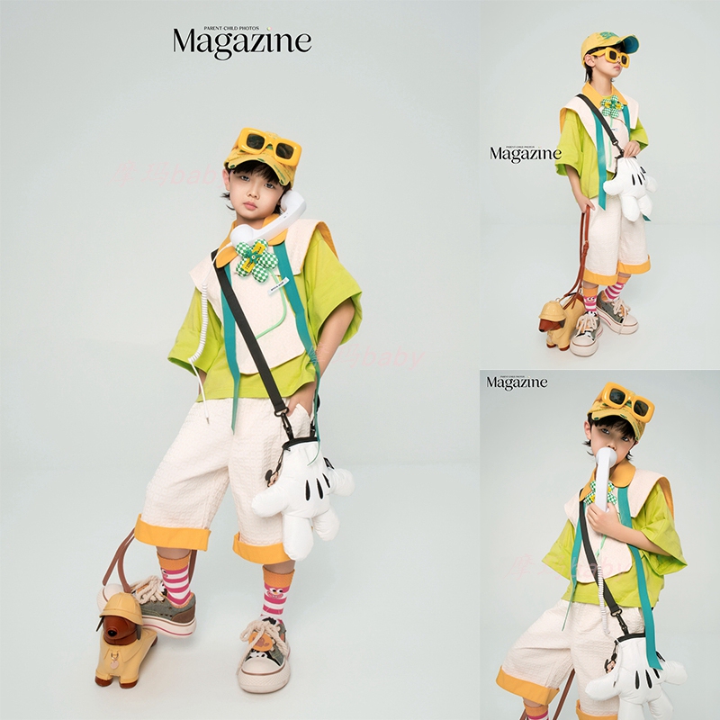 Dopamine Boys' Model Card Runway Fashion Studio Photo Shoot Big Player Runway Theme Children's Photography Performance Costume