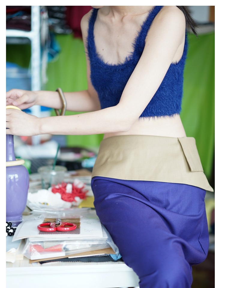 Enk-shanghai màu xanh hải quân eo cao giả bờm ye shop thời trang nữ