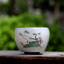 Official Kiln Personal Cup Water Ink Landscape Painting Astral Cup Master Cup Ceramic Ru Kiln Pint Cup Ru Porcelain Bubble Tea Cup Single Cup