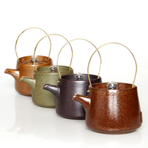 Handmade rough pottery and rhyme lifting pot ceramic hollow official kiln kung fu tea set large teapot tea maker