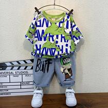 Korean Boy Clothing Boy Cartoon Suit Handsome Gas Summer Clothing 2022 New Baby Short Sleeve Foreign Air Children Shorts Summer