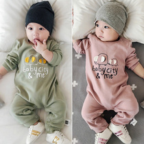 South Korean baby spring autumn season conjoined clothes 0-2-3 year old pure cotton long sleeves climb to the foreign air men and women baby khays