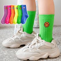 Childrens socks cotton spring and autumn fluorescent candy color boys and girls piled up socks Korean version of small children baby socks