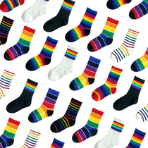 Childrens tide socks cotton spring and autumn thin rainbow striped sports mid-tube socks boys and girls baby socks ins ins