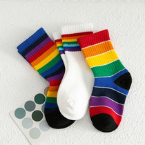 Childrens socks spring and autumn Korean rainbow striped baby socks winter boys and girls sports socks