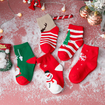 Childrens socks cotton autumn and winter baby Christmas stockings boys and girls Red New Year cartoon elk socks