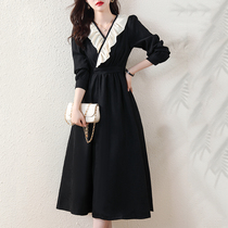 French-style dowdess pars dress 2022 autumn Hebenfeng little black skirt famous temperament long skirt