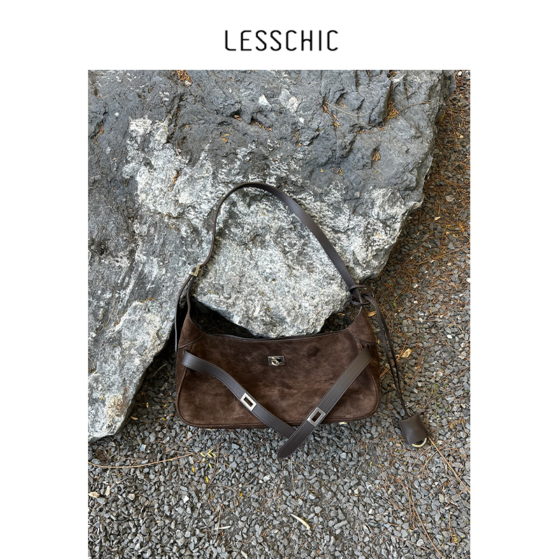 Lesschic【Underarm Baguette】Nappa Leather with Beaded Details, Fashionable and Versatile Underarm Bag, Hiking Bag