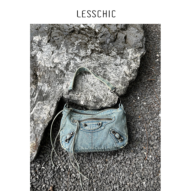 Lesschic【B-Denim Biker】Imported Denim Versatile Single Shoulder Crossbody Bag Lesschic【B-Denim Biker】Imported Denim Versatile Single Shoulder Crossbody Bag