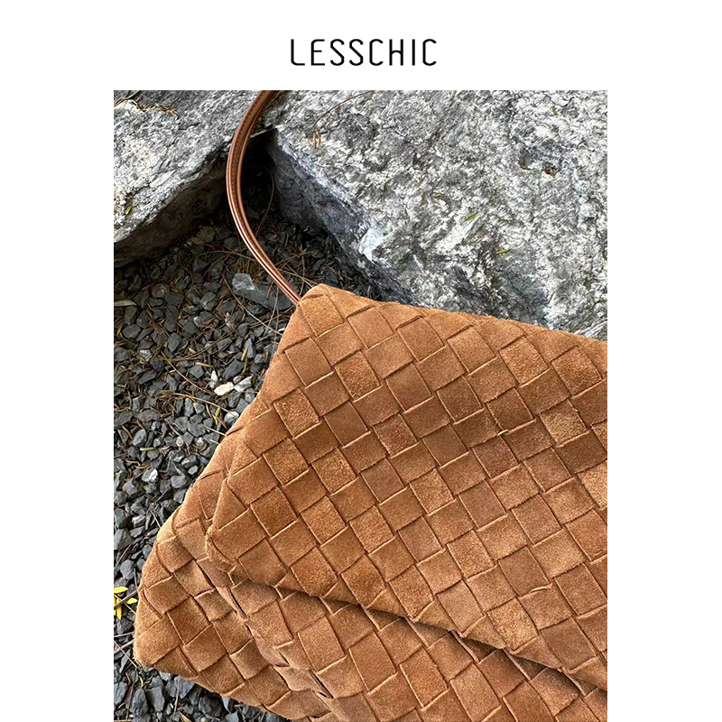 Lesschic【V-Woven Handbag】Original Imported Cowhide Leather Versatile Casual Simple Style All-Match Shoulder Bag