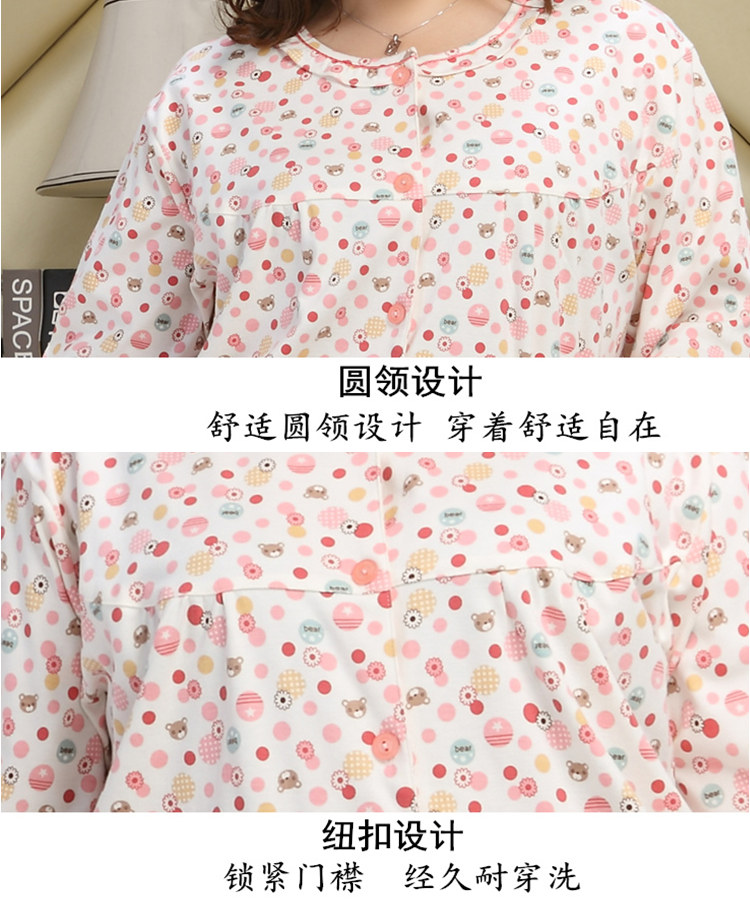 Bộ đồ ngủ nữ mùa xuân và mùa thu đơn mảnh áo sơ mi dài tay cotton cotton cộng với phân bón XL cho mẹ trung niên quần áo ngọn đồ bộ nữ