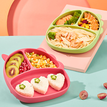 Baby dinner plate suction type silicone grid plate childrens suction tube bowl baby learning eating training Bowl Spoon tableware set