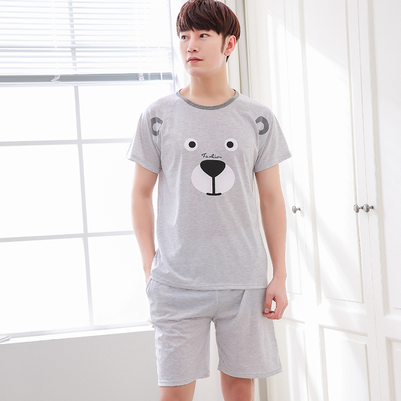 Mens đồ ngủ 12-13-15 tuổi cotton ngắn tay áo phù hợp với cơ sở học sinh trung học chàng trai mùa hè thẻ mỏng.