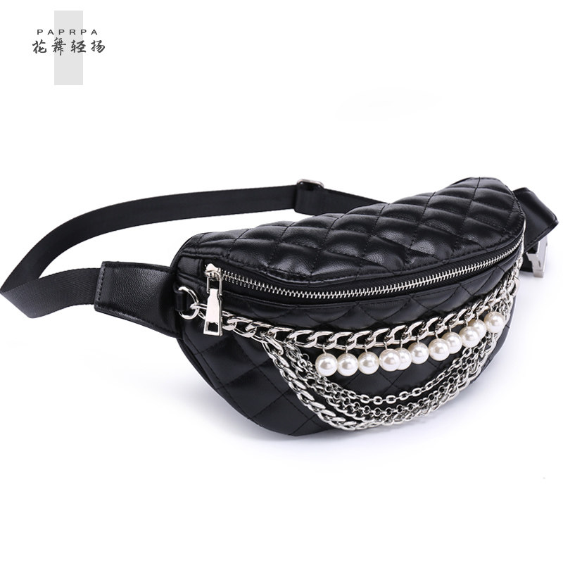 2021 new leather purse Han version Tidal Bag Women's Chest Wrap s casual Lingang Style Fashion Light Extravagant Pearl 8005