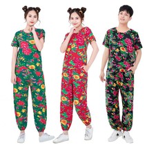 Northeast big cloth clothes flower long shorts mens flower T-shirt rural breathable dance mens and womens pajamas pants hip hop