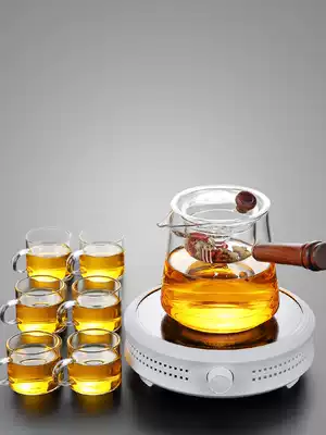 Black crystal stove Tea making household glass teapot Tea making device Net safflower teapot set Steam teapot with tea making stove