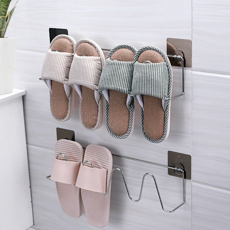 Household stainless steel bathroom incognito slipper rack Wall-mounted non-perforated powder room shelf dormitory shoe storage shelf