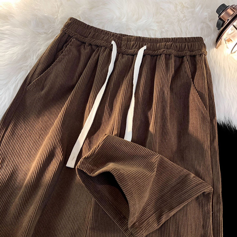 2026 Brown Corduroy Casual Pants for Men, Loose Fit, Autumn Straight-Leg Trousers, Men's Long Pants, Korean Style Trendy