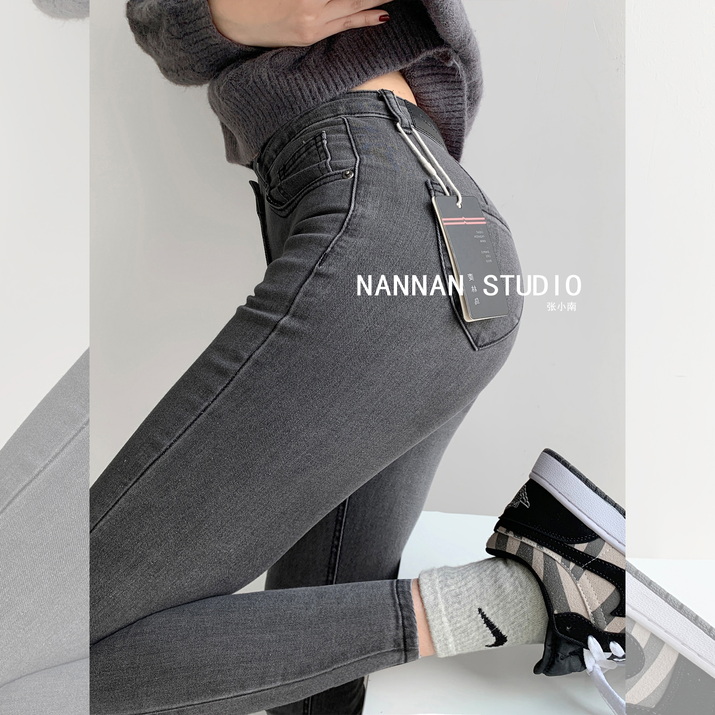 Fried Chicken Beauty Spring Autumn Season Teething Hip Elastic Denim Jeans Woman High Waist Lift Hip Tight Fit Skinny Smoke Tubes Slim Fit Pencil Pants