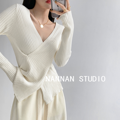 taobao agent Zhang Xiaonai Nannan French Gentle and Lazy Top Spring and Autumn Loose Wrap Wrap Cross -waist Capsule Sweed