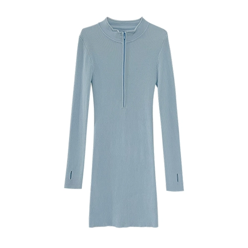 Сексуальная осенняя юбка с молнией, лонгслив, высокий воротник, с акцентом на бедрах, в обтяжку