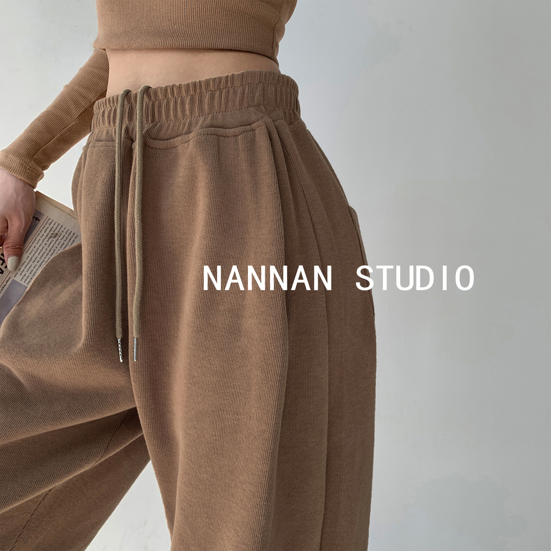 European and American Style Street Fashion Khaki Sweatpants for Women, Spring and Autumn Slimming Dance Loose Drawstring Jogger Pants Trendy