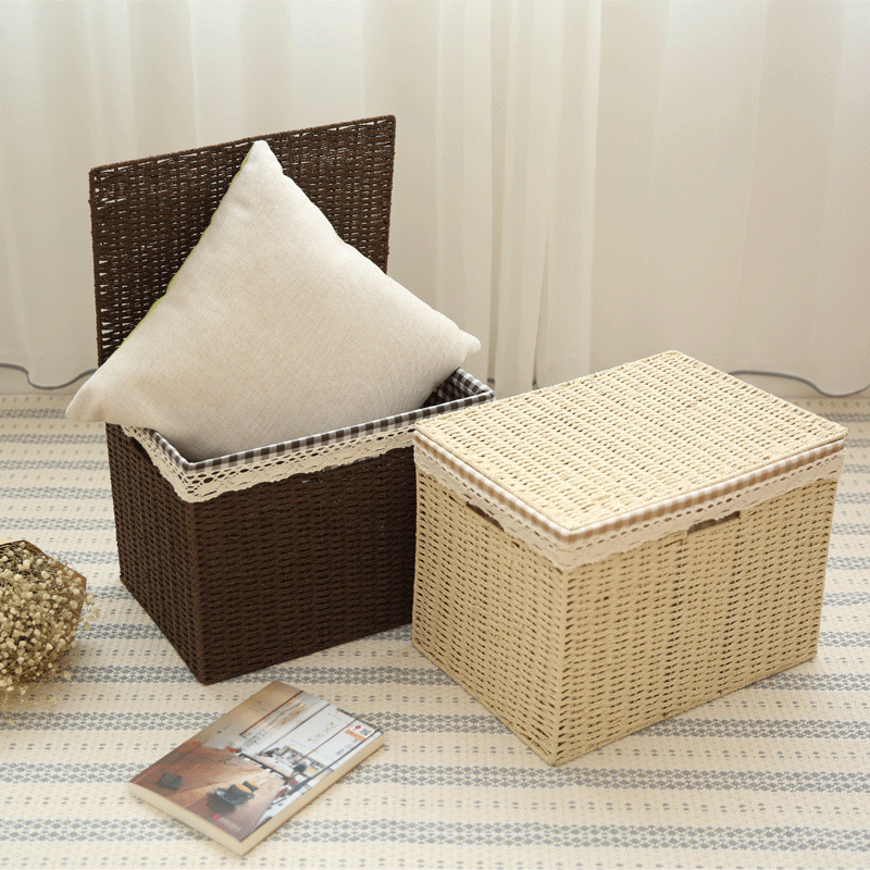 Straw woven storage box finishing box storage box with lid large storage clothes storage box sundries toy storage - Taobao