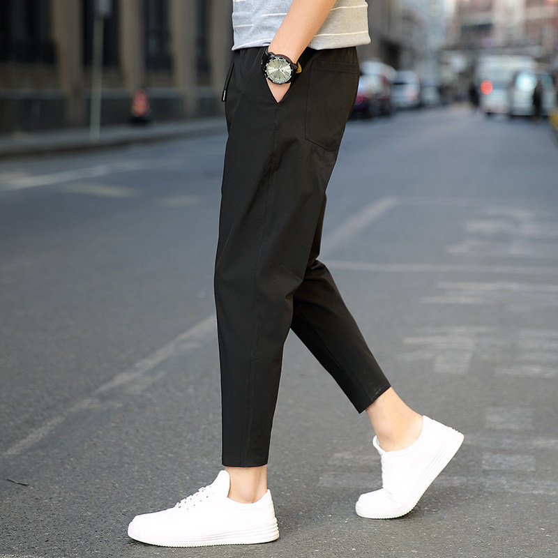 Tide casual pants men spring and autumn new trend fat plus large-code loose small foot pants nine-point pants