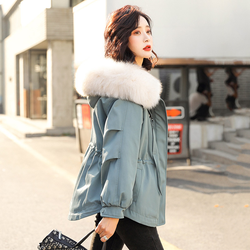 Winter thickened jacket female short section to overcome 2019 new loose large fur collar plus suede cotton clothing down cotton