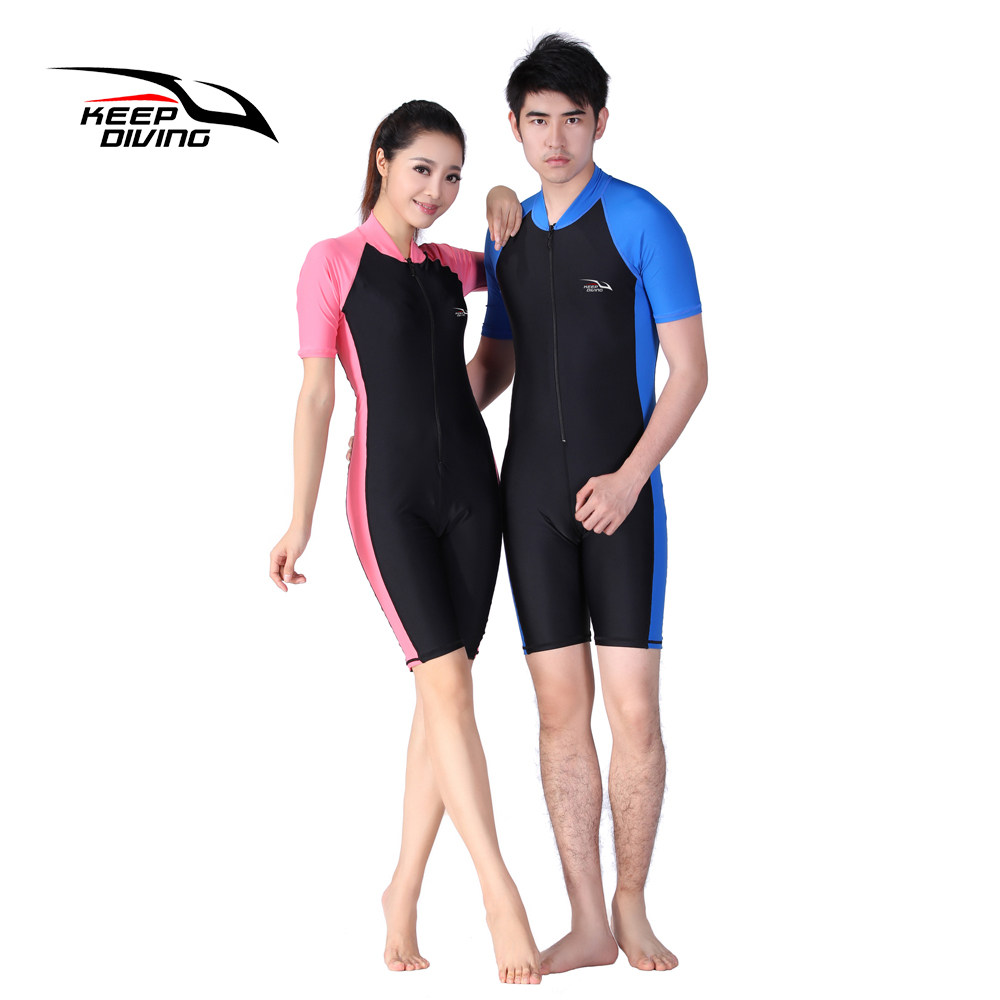 Male and female couples jellyfish snorkeling wetsuit sunscreen with short sleeves shorts anti-UVUPF50 swimsuit