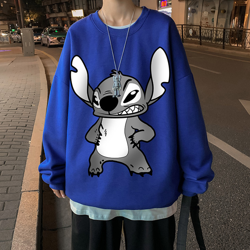 情侣卫衣加绒加厚卡通印花港风圆领上衣服潮