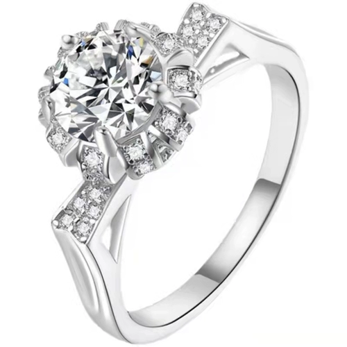 Серебряный браслет, обручальное кольцо, золото 750 пробы, в цветочек, серебро 925 пробы, бриллиант в один карат