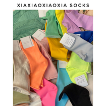 (More than five pairs) Korean imported womens socks autumn cotton socks fluorescent color mid-calf socks pile socks curled womens