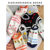 (More than five pairs) Korean imported summer womens boat socks thin cotton rolled edge color-blocked anti-removal socks