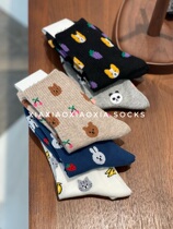 (More than five pairs) Korean imported cartoon animal socks for women student socks threaded waist mid-length combed cotton socks