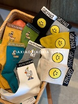 (More than five pairs) Korean imported womens cotton socks new medium thickness socks smiley animal medium tube trend