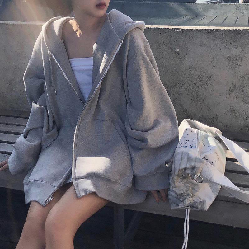 Autumn and Winter American Hip-Hop Style Fleece-Lined Thick Oversized Sweatshirt Cardigan Jacket for Women 2025 New Spring and Autumn Style