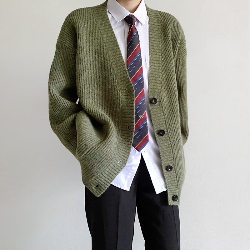 【Stylish】Dk Academy Style Basic Knitted Cardigan for Men and Women, Heavyweight Lazy Style Loose Sweater Jacket for Autumn and Winter