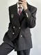 dk制服校供感上衣西装黑色蓝色男休闲外套双排扣西服套装