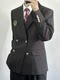 dk制服校供感上衣西装黑色蓝色男休闲外套双排扣西服套装