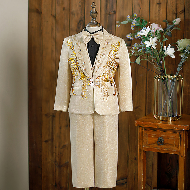 Children's suit suit boy's high-end model walking show Heavy work Chinese wind presenter recites the piano to perform the tide-Taobao