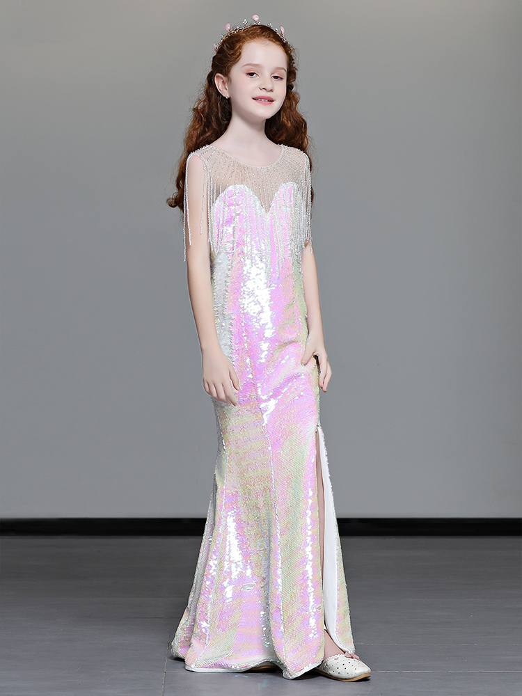 Children's Gown Girl Walking Show Fish Tail Skirt Kid Piano Plays Out of the TTV Host Personality Foreign Fashioned Evening Gown