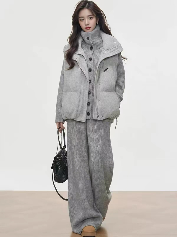 Westayoone Vest and Cotton Jacket Set for Women, High-End Design Vest + Knitted Top and Pants Set Westayoone Vest and Cotton Jacket Set for Women, High-End Design Vest + Knitted Top and Pants Set