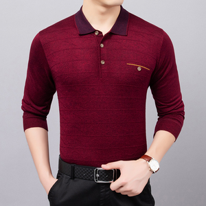 男士长袖t恤polo衫有领宽松中年秋季