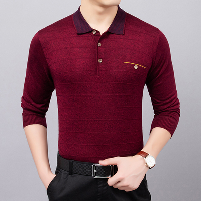 男士长袖t恤polo衫有领宽松中年秋季