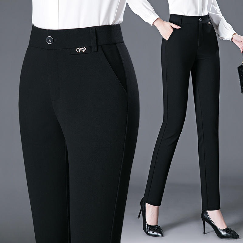 Brother's new female pants 2022 spring autumn black high waist and body elastic straight cylinder small feet casual long pants children