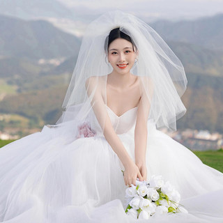 The bride's main wedding dress, veil, certificate, registration and proposal, new fluffy gauze long tail wedding headdress, princess on the run