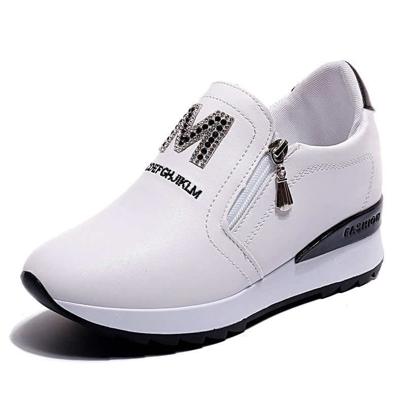 White & A08 ZipperKorean version Versatile chic Internal elevation Women's Shoes 2021 Spring and Autumn new pattern Side zipper non-slip Casual shoes motion shoes